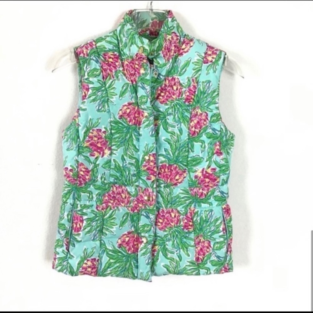 Lilly Pulitzer Vest Jacket Puffer Floral Green Size XS - Picture 1 of 7